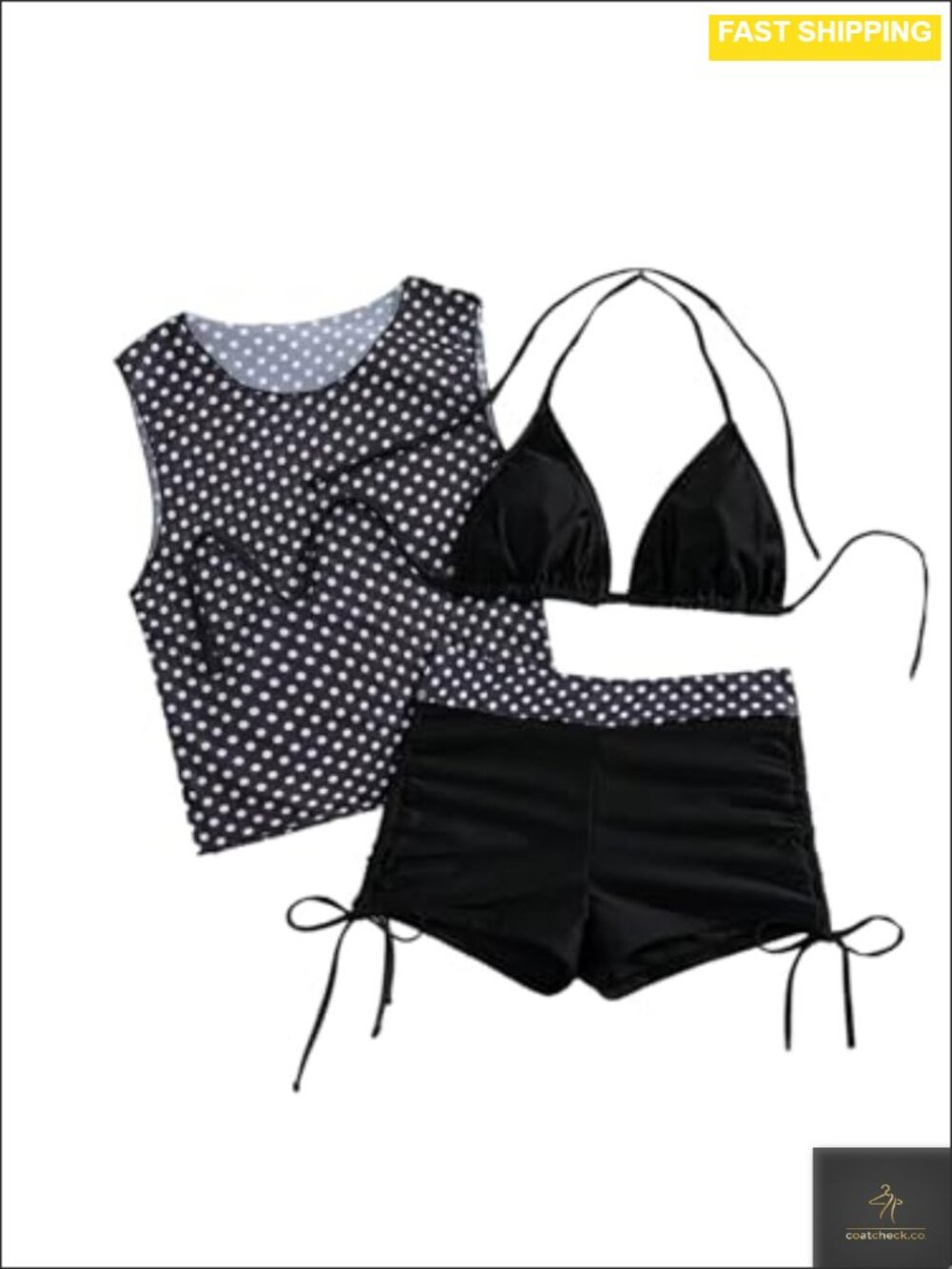 SweatyRocks Women's 3 Piece Polka Dots Halter Bikini Set Backless Tie Swimsuit